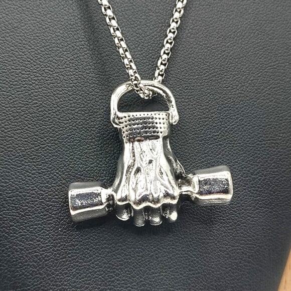 Stainless Dumbbell Workout Necklace Exercise Fitness Bodybuilding Birthday Gift - Picture 1 of 7